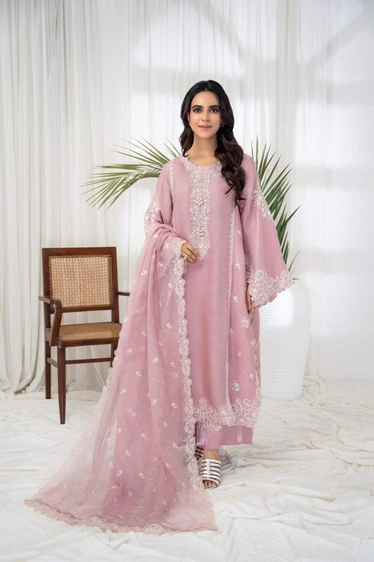 Pastel Pink Embroidered Chiffon Suit